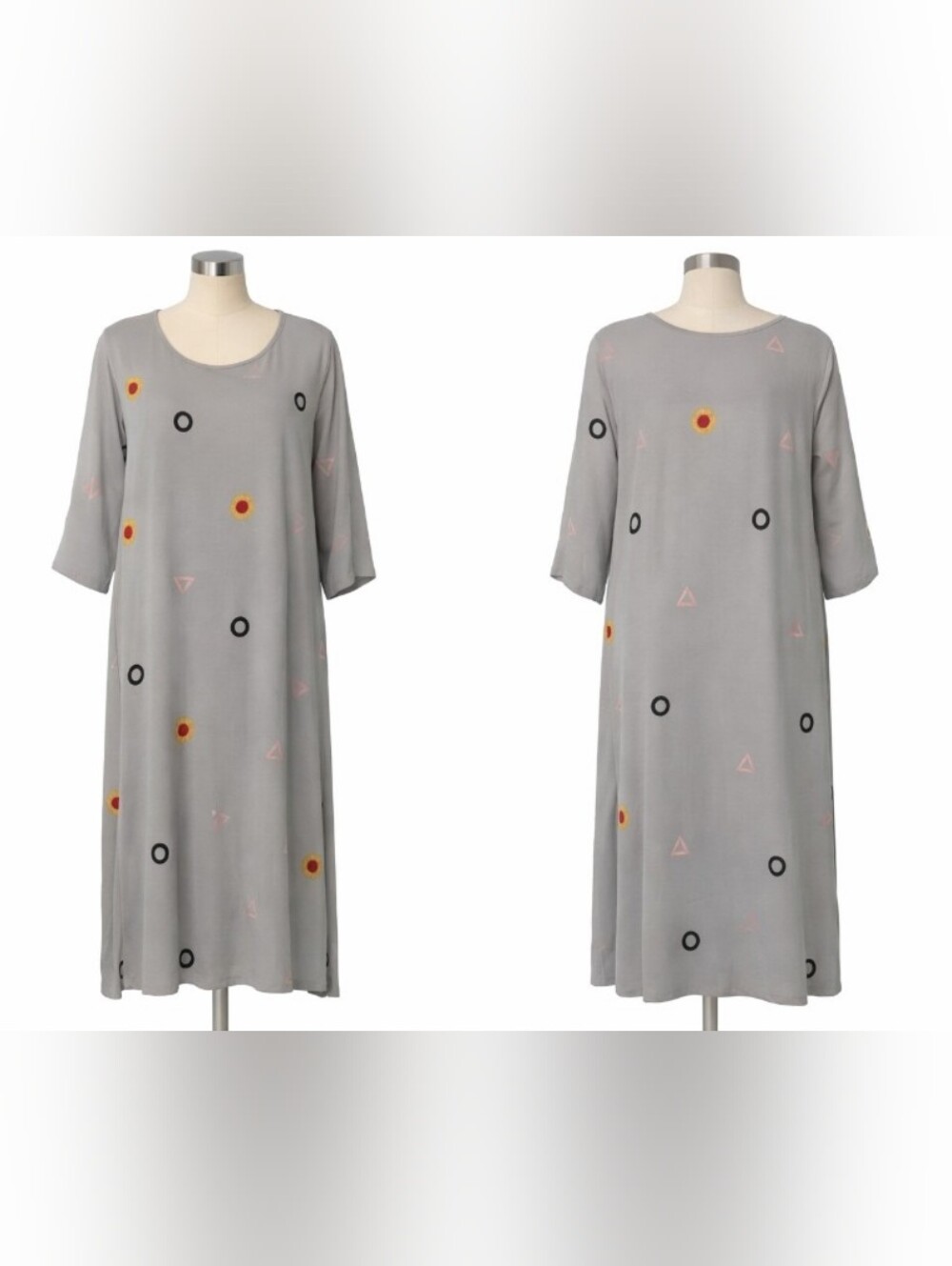 Maxi Long Sleeve Dress With Embroidered Geometrical Shapes Lagenlook Pockets XL